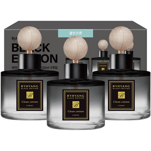 바이향 블랙에디션 카 디퓨저 120ml 본품, 클린코튼, 3개