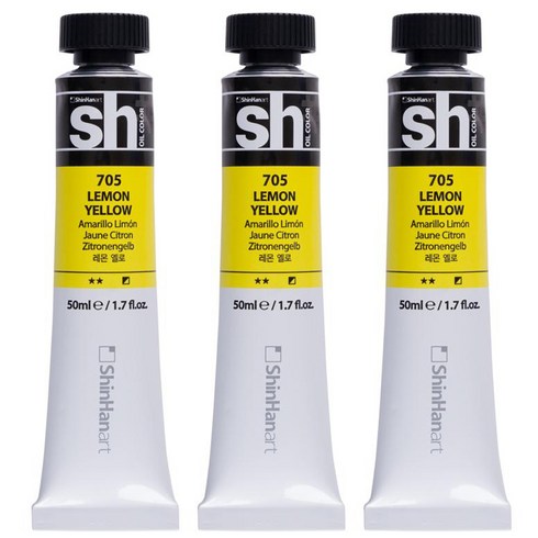 신한화구 sh 유화 튜브 물감 레몬 옐로, 50ml, 3색