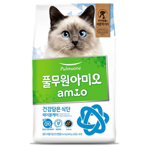 풀무원아미오 고양이 건강담은 식단 기능성 사료, 헤어볼, 6.4kg, 1개