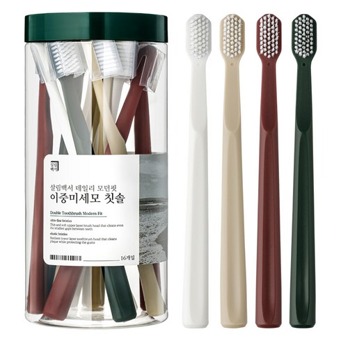 살림백서 데일리 이중 미세모 모던핏 칫솔, 16개입, 1세트