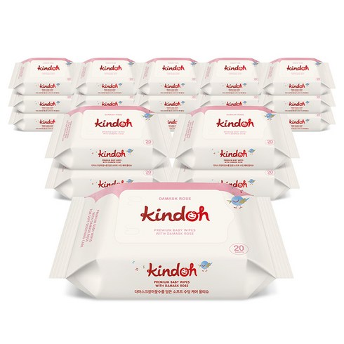 킨도 프리미엄 엠보 아기물티슈 레드 휴대용 55평량, 55g, 20매, 20세트