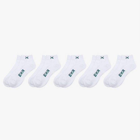 EXR 스포츠 쿠션 베이직 컬러로고 발목양말 5p, 화이트 + 그린