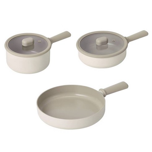 네오플램 인덕션 국산 슈슈 냄비프라이팬 세트, 크림 베이지, 편수냄비 18cm + 멀티팬 20cm + 프라이팬 24cm, 1세트