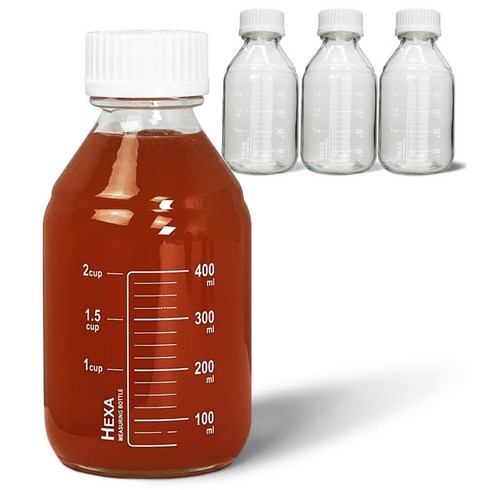 미르코리아 헥사 눈금유리병, 500ml, 4개