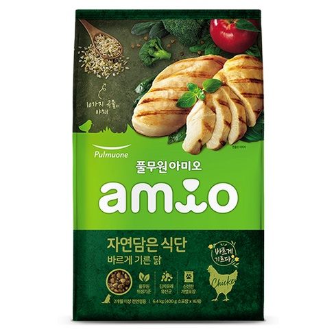 풀무원아미오 전연령 강아지 자연담은 식단 건식사료, 닭, 6.4kg, 1개