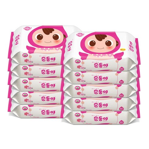 순둥이 베이직 유아물티슈 리필형, 55g, 80매, 10개
