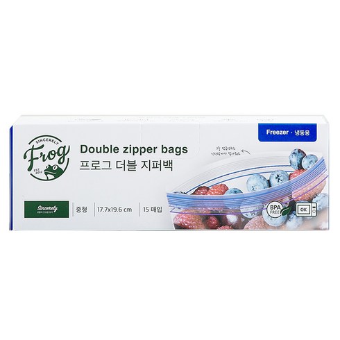 프로그 더블 지퍼백 냉동 중형, 1개, 중(M), 15개입