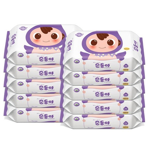 순둥이 프리미엄 엠보싱 물티슈 리필형, 65g, 70매, 10세트