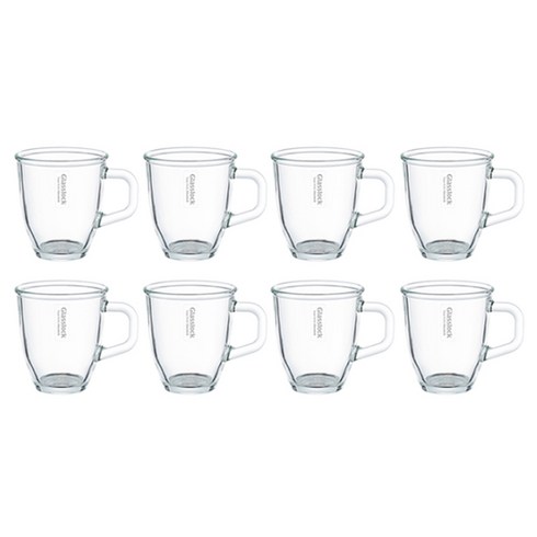 글라스락 다용도 내열강화 유리 머그컵 350ml RM-437, 투명, 8개