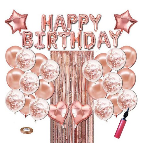 뷰라뷰 생일 파티 풍선 + 손펌프 + 풍선테이프 세트, 로즈골드, 1세트