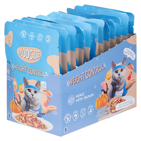 MOOCHIE 어덜트 고양이 체중건강 습식사료, 연어, 70g, 12개
