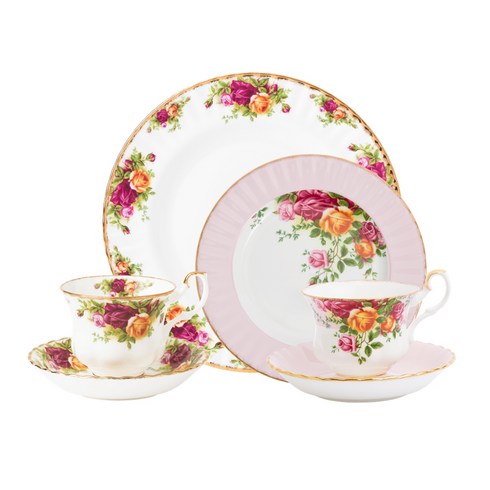 로얄알버트 황실장미 2인조 티세트, 1세트, 접시 27cm + 접시 20cm + 티컵 2p + 소서 2p, 핑크