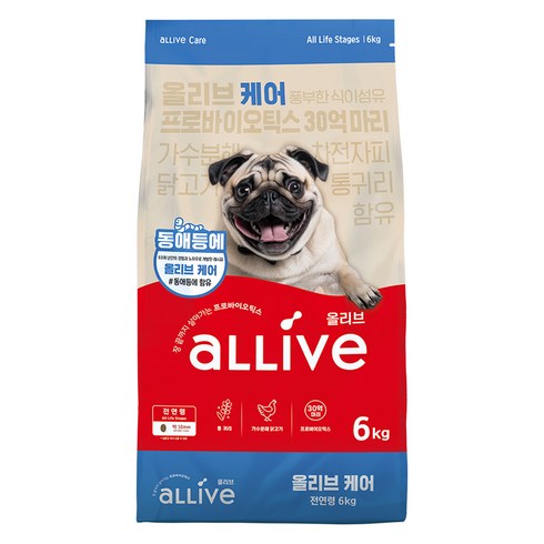 대주펫푸드 강아지 올리브 기능성 사료, 장건강/유산균, 6kg, 1개
