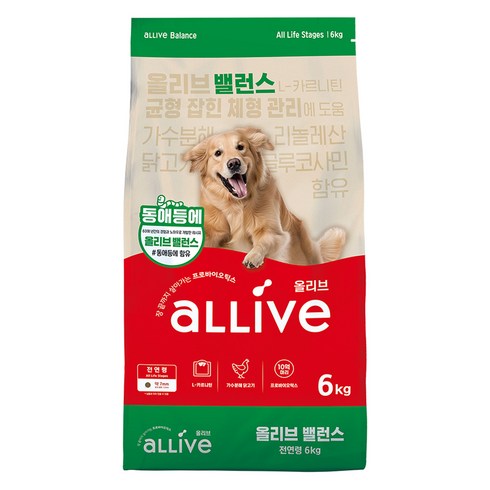 대주펫푸드 강아지 올리브 밸런스 기능성 사료, 관절+장건강, 6kg, 1개