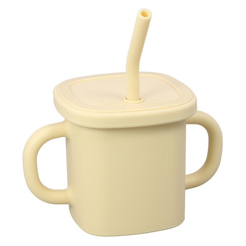 순수아 유아용 실리콘 양손 빨대컵, 아이보리, 1개, 300ml
