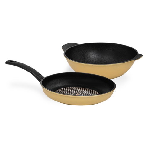 인터쿡 다이아 후라이팬 세트 2개, 후라이팬 28cm + 파티웍 28cm, 1세트, 노랑