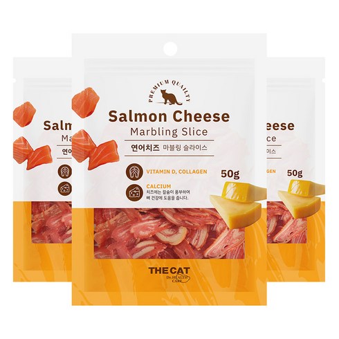 더캣 고양이 마블링 슬라이스 간식, 혼합맛(연어/치즈), 50g, 3개