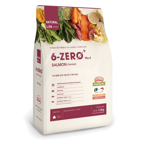 네츄럴랩 시니어 강아지 6제로 넘버4 유기농 70% 건식사료, 연어, 1.2kg, 1개