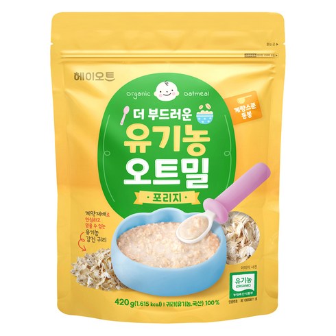 헤이오트 더부드러운 유기농 오트밀 포리지+계량스푼 세트, 420g, 1개
