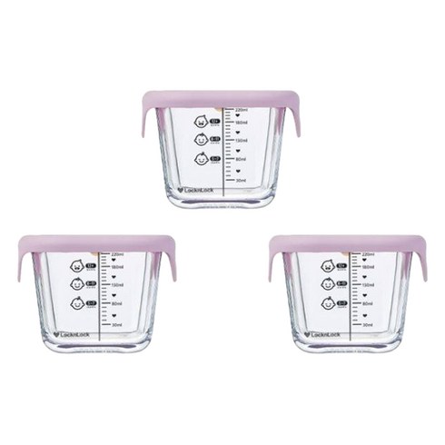 락앤락 리틀럽 디어 실리콘캡 정사각 이유식 용기, 260ml, 라벤더, 3개