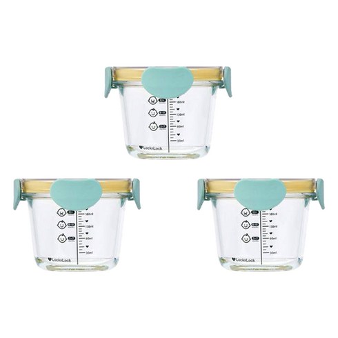 락앤락 리틀럽 디어 밀폐캡 원형 이유식 용기, 260ml, 스카이블루, 3개