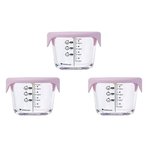 락앤락 리틀럽 디어 실리콘캡 원형 이유식 용기, 260ml, 라벤더, 3개