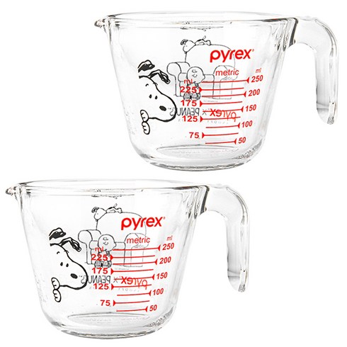 파이렉스 내열유리 스누피 계량컵 세트, 투명, 250ml, 2개