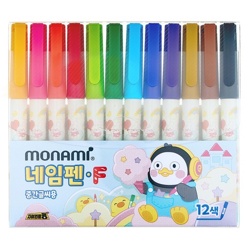 모나미 펭수 네임펜F 12색 세트, 혼합색상, 1세트