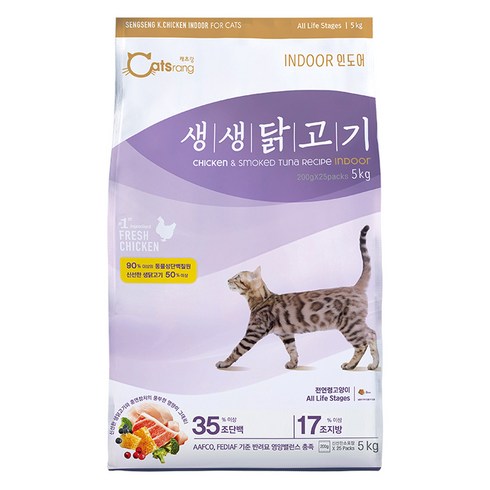 캐츠랑 생생닭고기 인도어 전연령 고양이 건식사료, 5kg, 1개