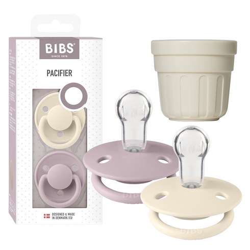 BIBS 디럭스 실리콘 노리개 젖꼭지 2p + 보호캡, ONE SIZE(36개월미만), 아이보리 + 더스키라일락, 1세트