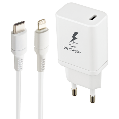 지파워 25W 초고속충전기 PD 3.0 PPS 아이폰 아이패드 고속 충전기 C TO 8 케이블 포함, 화이트, 1개