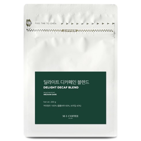엠아이커피 딜라이트 디카페인 블렌드 원두, 200g, 1개, 홀빈(분쇄안함)