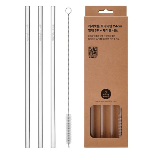 캐리보틀 트라이탄 빨대 24cm 3p + 세척솔 세트, 1개, 1개