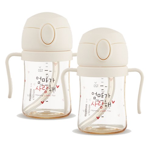 해님 유아용 낫싱 올인원 PPSU 원터치 빨대컵 트윈팩, 150ml, 2개, 크림화이트엄마가