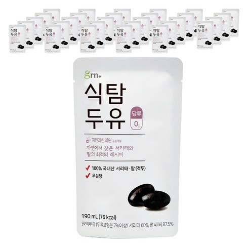 GRN 건강한 무설탕 서리태 팥 식탐두유, 30개, 190ml