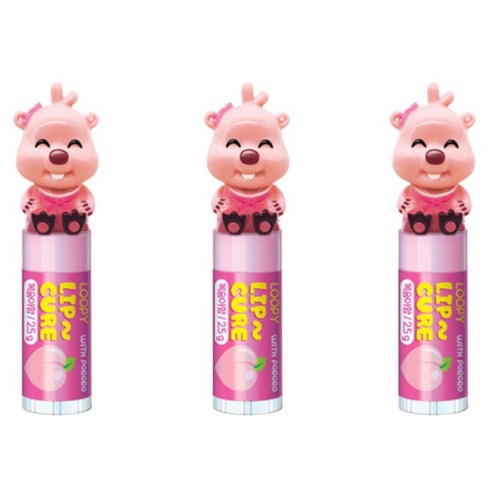 케이엠제약 뽀로로 루피 피규어 립밤, 복숭아향, 2.5g, 3개