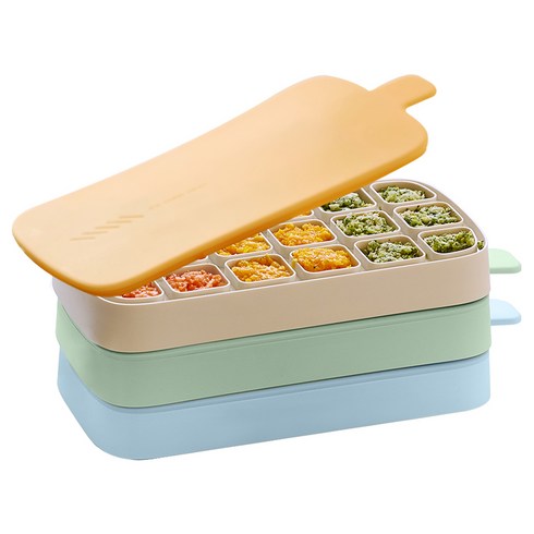뉴코코맘 3중밀폐 실리콘 이유식 큐브 18구 세트 312ml, 1세트, 옐로우, 블루, 그린