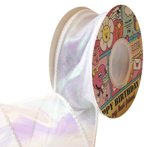 포포팬시 프리미엄 샤 오로라 오간디 리본 4cm, 화이트, 1개, 9m