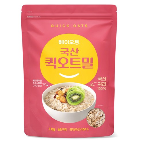 헤이오트 국산 귀리 100% 퀵오트밀, 1kg, 1개