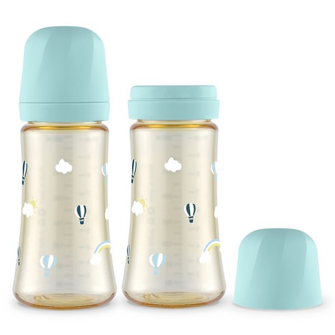 그로미미 유아용 PPSU 스카이벌룬 젖병 트윈팩, 스카이벌룬 크리미블루, 300ml, 2개