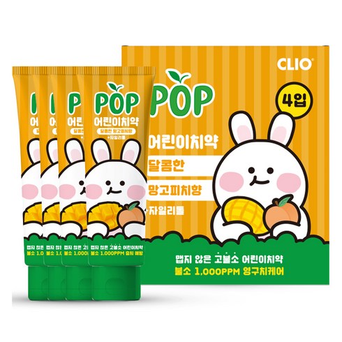 크리오 팝 어린이 치약 망고피치향, 90g, 4개