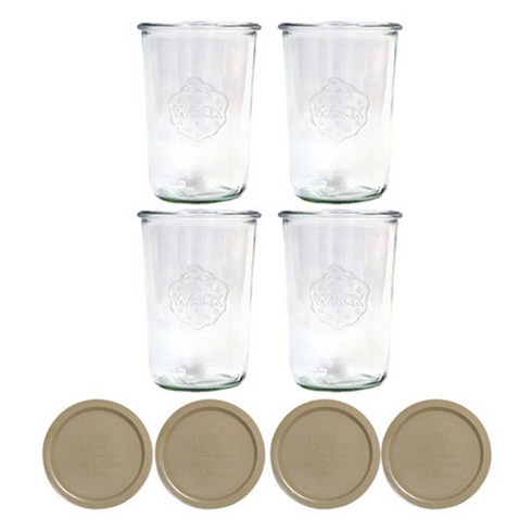 WECK 유리병 + PE 베이지 뚜껑 L 세트 Mold743, 850ml, 4세트