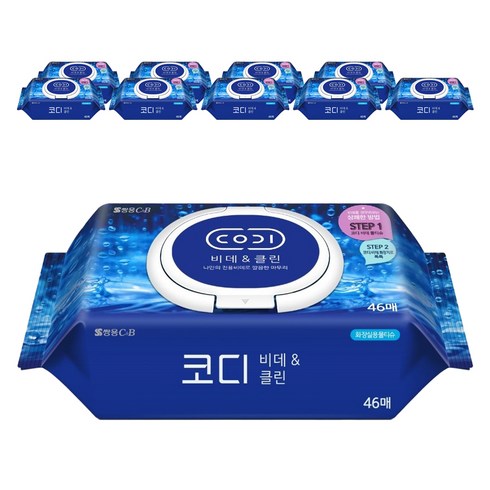 코디 비데앤클린 물티슈 캡형, 60g, 46매, 10개