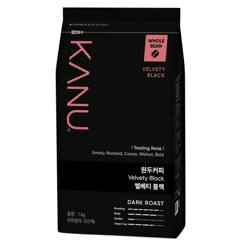 카누 벨베티 블랙 원두커피, 홀빈(분쇄안함), 1kg, 1개