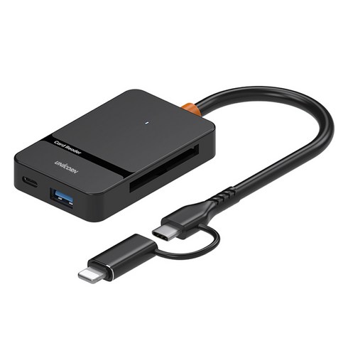 유니콘 USB 통합 멀티 6in1 USB3.2 Gen1 Type-C & 8핀 듀얼컨넥터 카드리더기, XC-7000M, 블랙, 1개