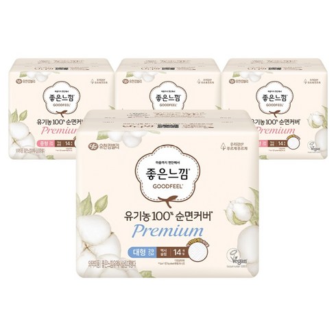 좋은느낌 유기농 순면 맥시슬림 생리대 날개형 중형 14p 3팩 + 대형 14p 세트, 1세트, 14개입, 중형, 대형