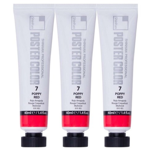 신한화구 전문가 포스터 컬러 튜브형 물감 포피 레드 색상번호 7번 3p, 40ml, 1색