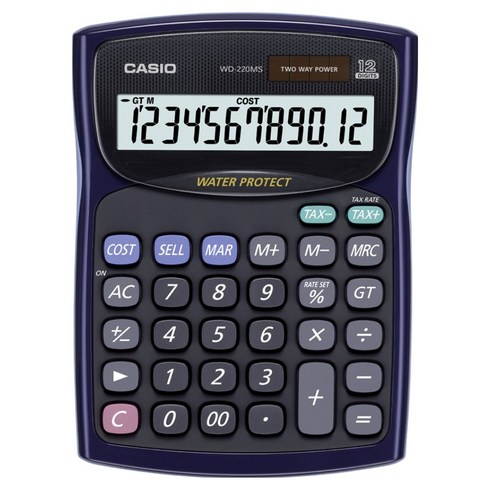 카시오 방수 계산기 WD-220MS, 블루, 1개