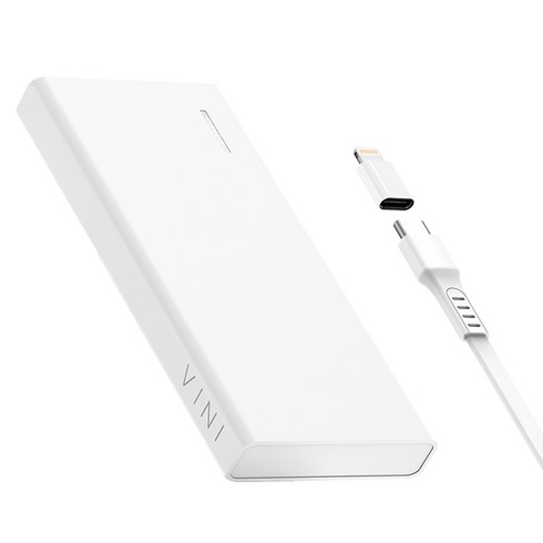 비니 슬림핏 대용량 보조배터리 10000mAh + C타입 케이블 + 8핀 젠더 세트, 화이트, SPE-PA10CPQ