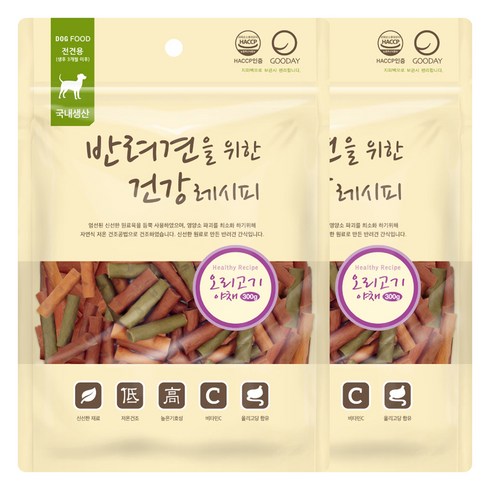 굿데이 강아지 건강레시피 간식, 혼합맛(오리고기/야채), 300g, 2개